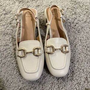 New Day Cream Leather Slingback Loafers with Gold Hardware